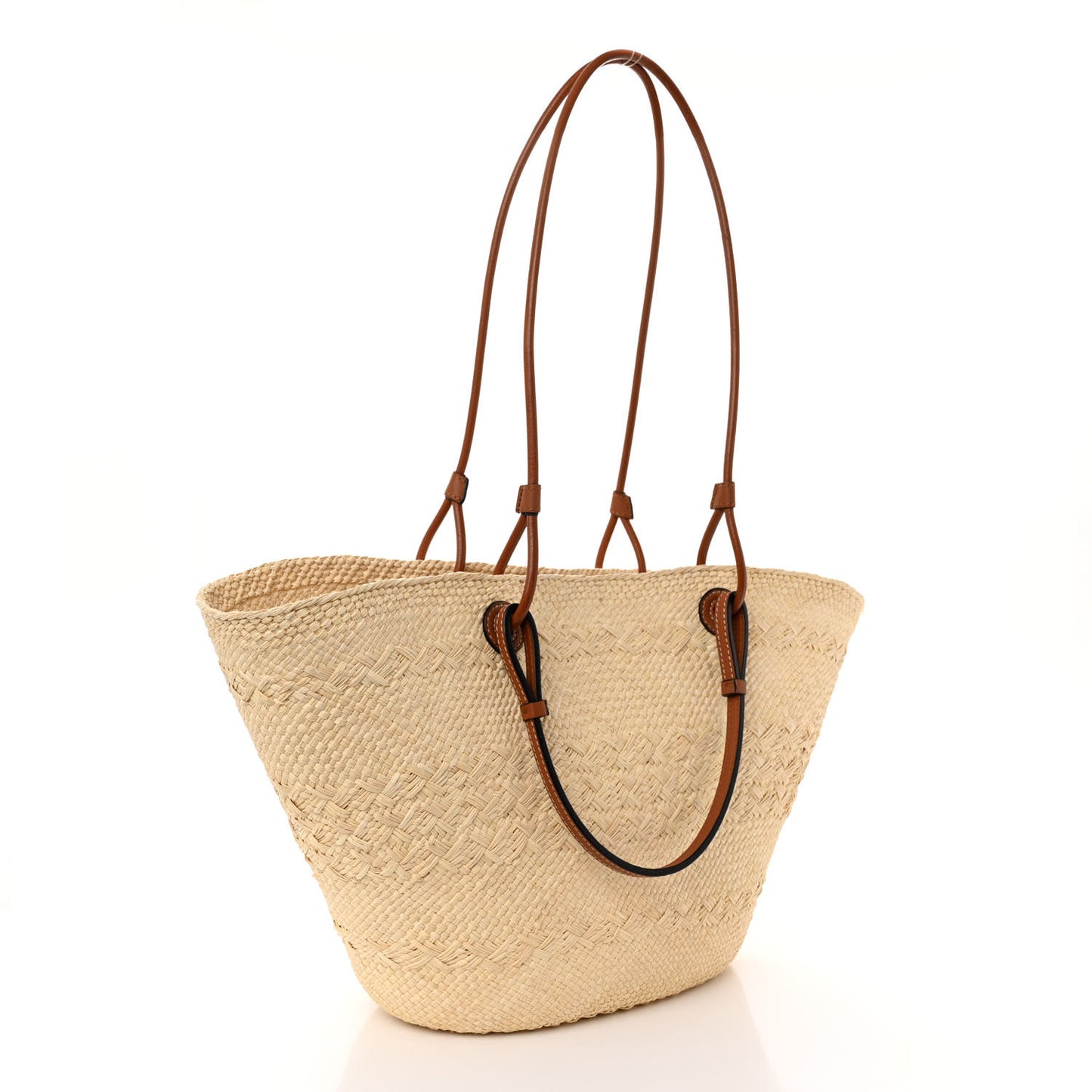 Calfskin Raffia Paulas Ibiza Medium Anagram Basket Tote Bag Natural Tan