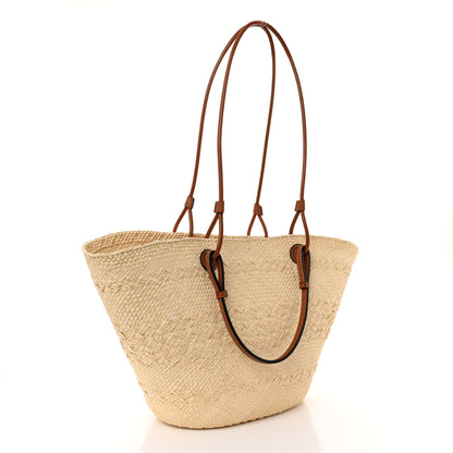 Loewe Calfskin Raffia Paulas Ibiza Medium Anagram Basket Tote Bag Natural Tan 3 of 9