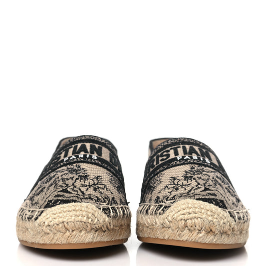 Embroidered Toile De Jouy Granville Espadrille 38 Hazelnut Black