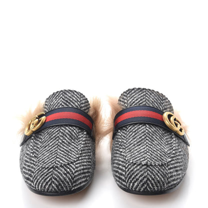 Gucci Herringbone Fur Web GG Mens Princetown Slippers 7 Black White 2 of 9
