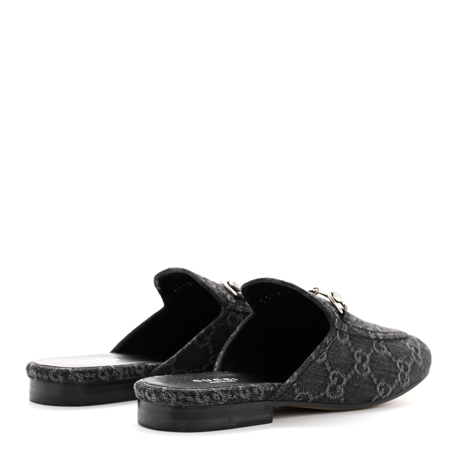 Gucci New Denim GG Malaga Kid Womens Princetown Slippers 36 Grey Black 5 of 10