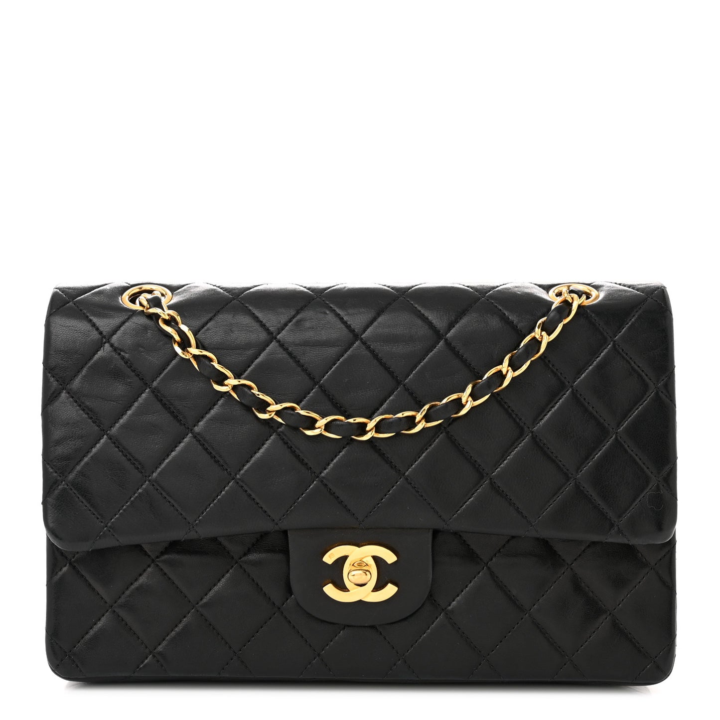 Lambskin Quilted Medium Double Flap Black