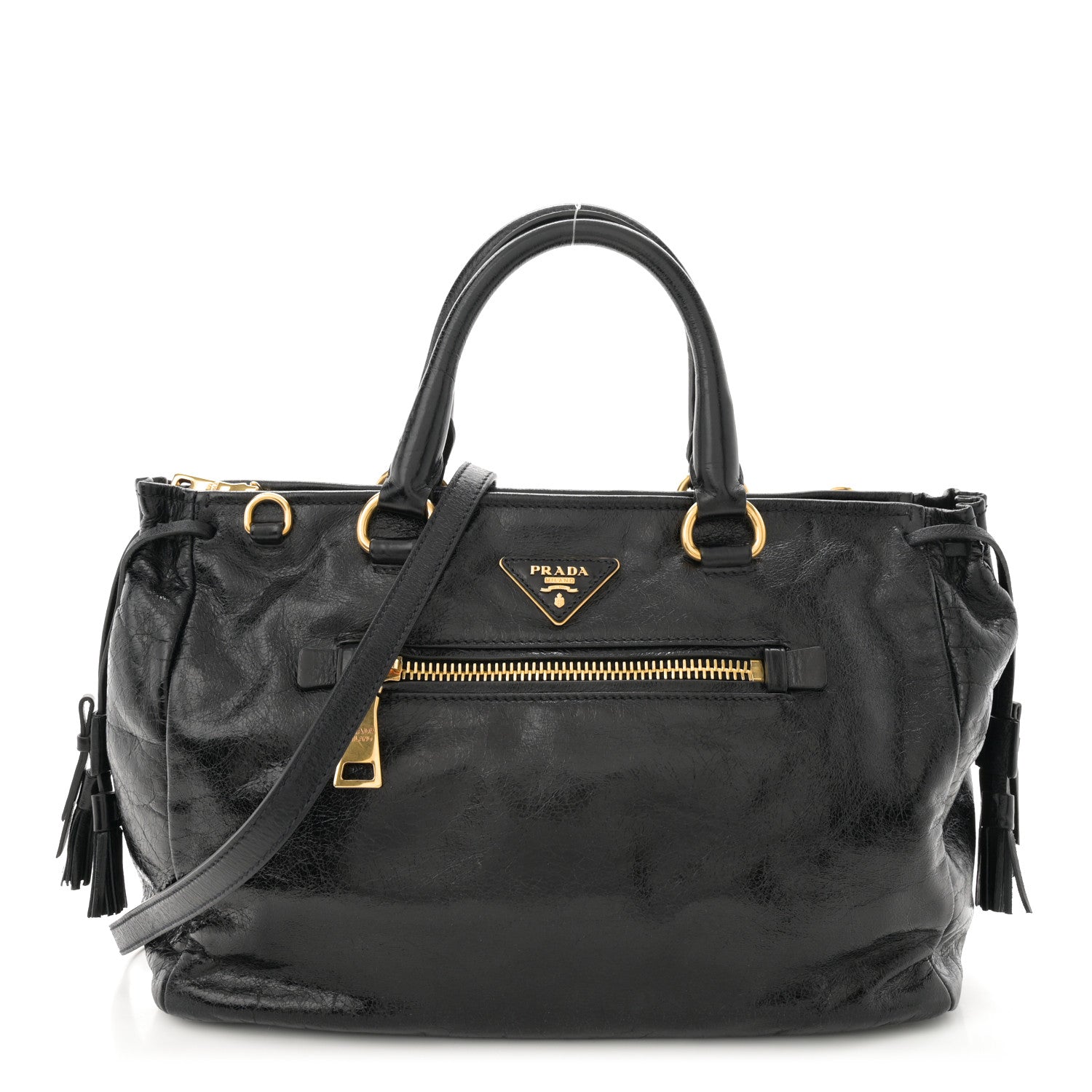 Prada Vitello Shine Satchel Black 1 of 10