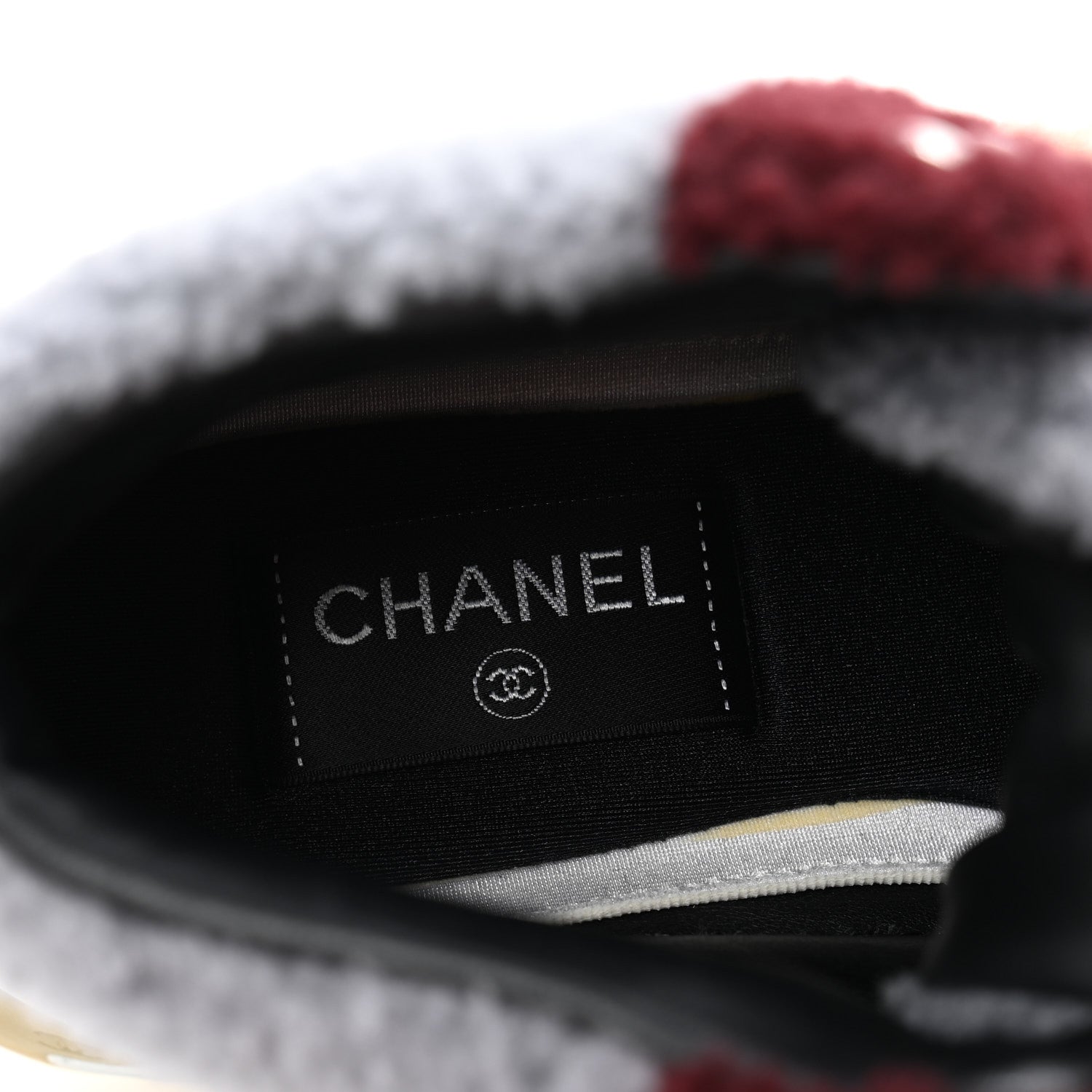 Chanel Shearling Lambskin Suede CC High Top Sneakers 36.5 Grey Pink Burgundy 7 of 8