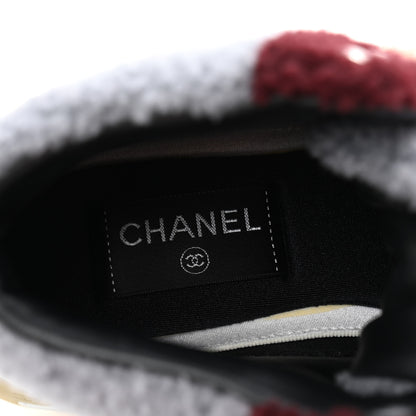 Chanel Shearling Lambskin Suede CC High Top Sneakers 36.5 Grey Pink Burgundy 7 of 8