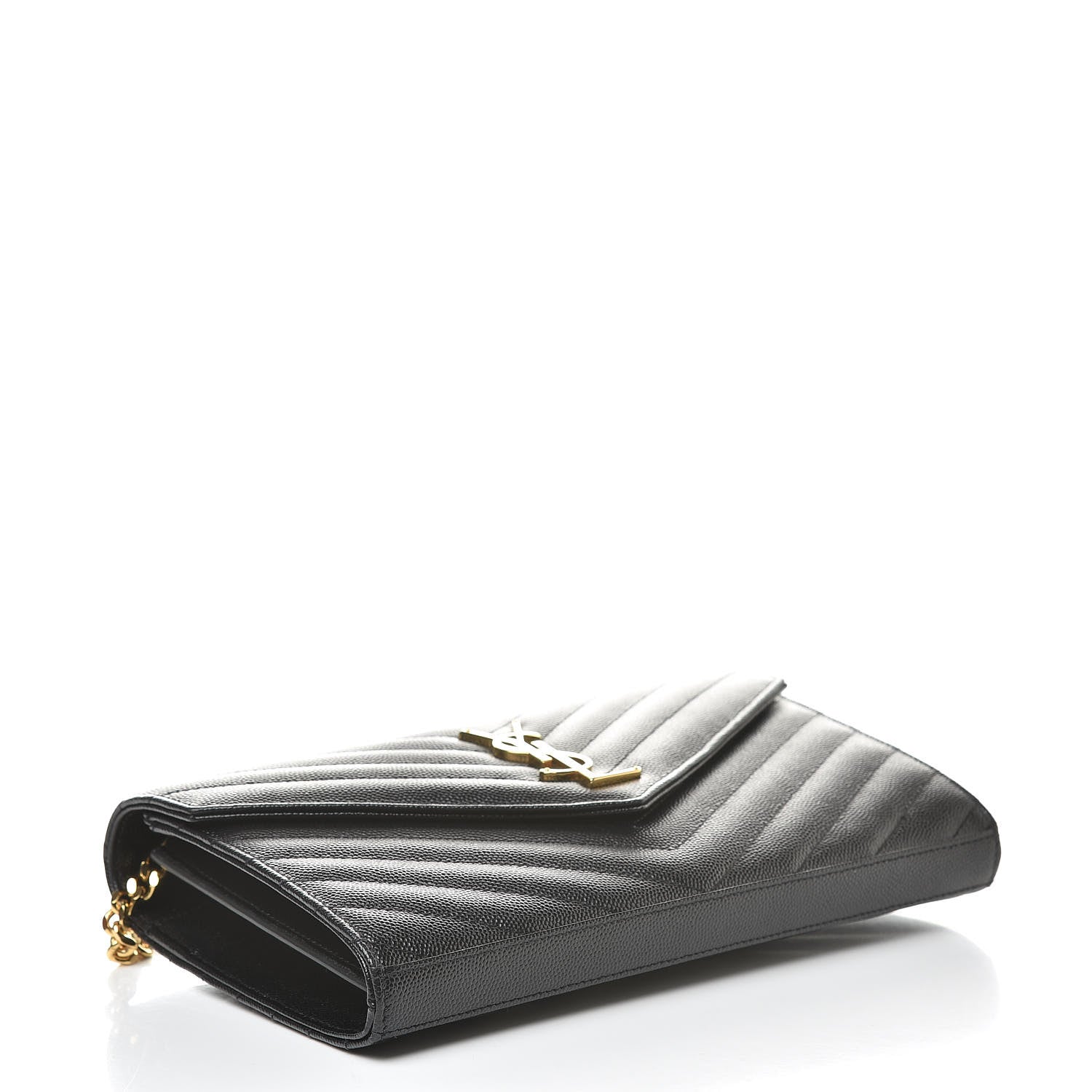 Saint Laurent Grain De Poudre Matelasse Chevron Monogram Chain Wallet Black 4 of 9