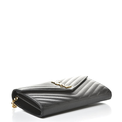 Saint Laurent Grain De Poudre Matelasse Chevron Monogram Chain Wallet Black 4 of 9