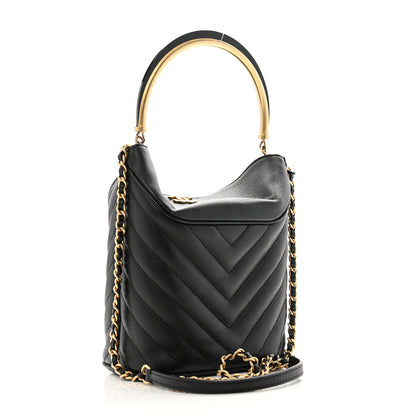 Chanel Lambskin Chevron Quilted Handle With Chic Bucket Bag Black 3 of 11