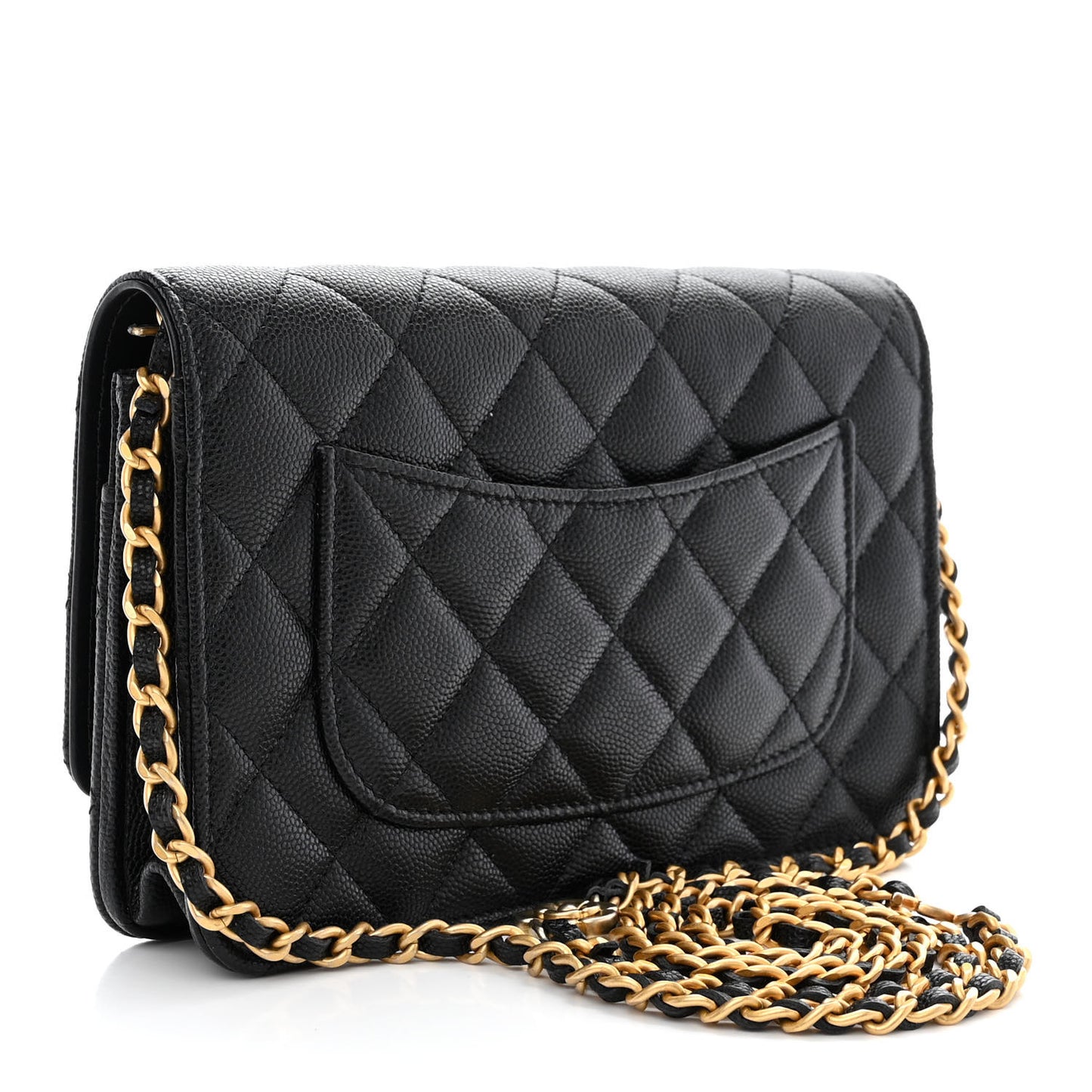 Caviar Quilted Camellia Wallet On Chain WOC Black