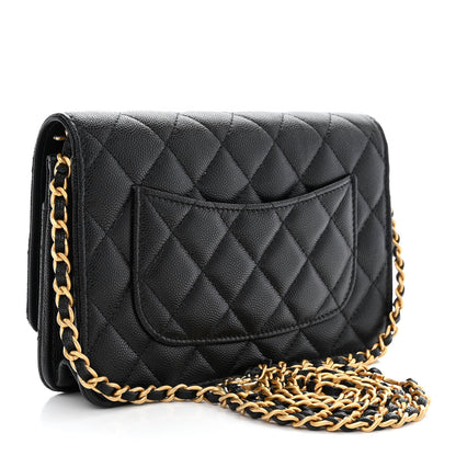 Chanel Caviar Quilted Camellia Wallet On Chain WOC Black 3 of 12