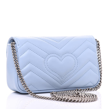 Gucci Calfskin Matelasse Super Mini GG Marmont Shoulder Bag Porcelain Light Blue 3 of 11