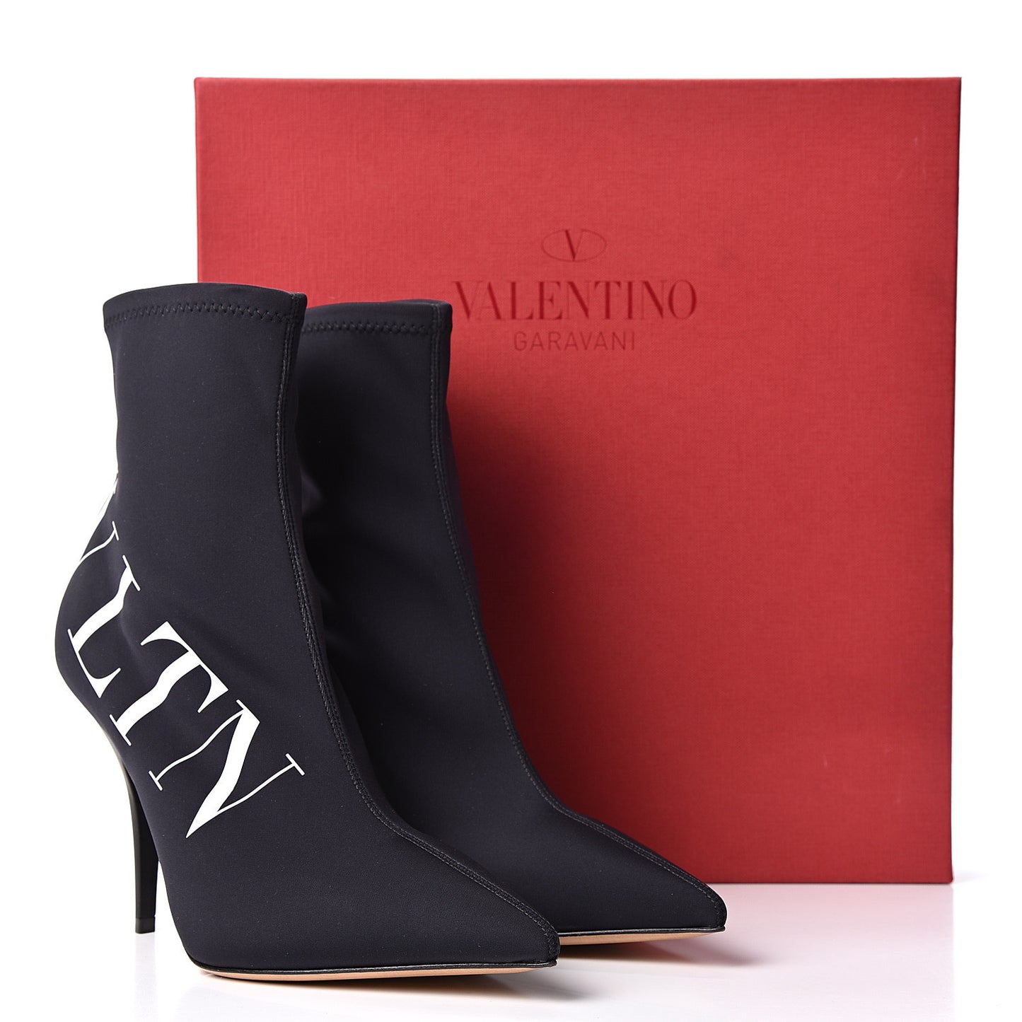 Eco Leather VLTN 100mm Sock Booties 38 Black White
