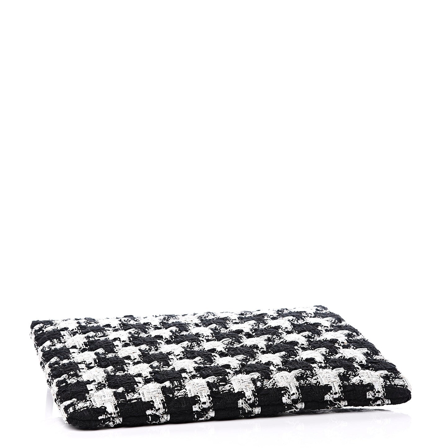 Tweed Quilted Medium Cosmetic Pouch Black Ecru White