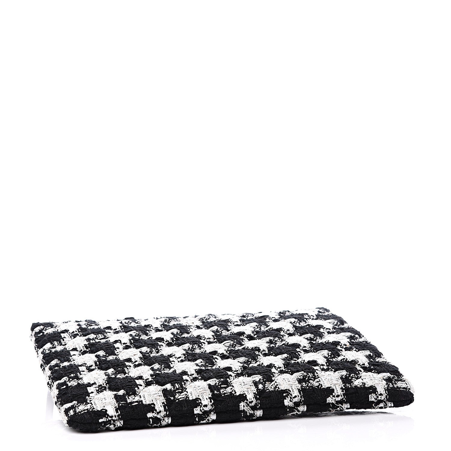 Chanel Tweed Quilted Medium Cosmetic Pouch Black Ecru White 3 of 10
