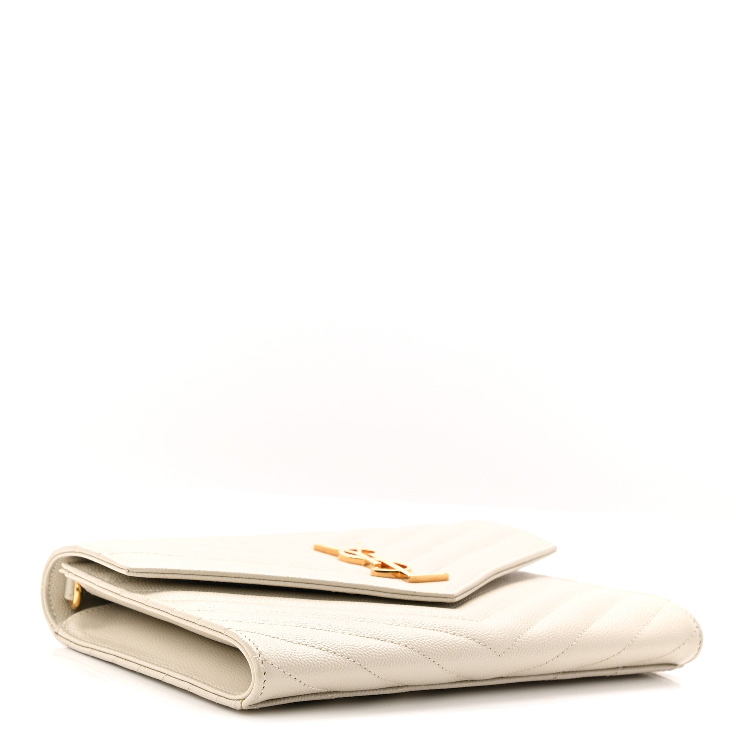 Saint Laurent Grain De Poudre Matelasse Chevron Monogram Envelope Clutch Crema Soft 4 of 8
