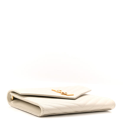 Saint Laurent Grain De Poudre Matelasse Chevron Monogram Envelope Clutch Crema Soft 4 of 8