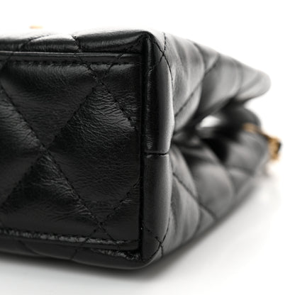 Chanel Shiny Aged Calfskin Quilted Nano Kelly Shopper Black 10 of 11