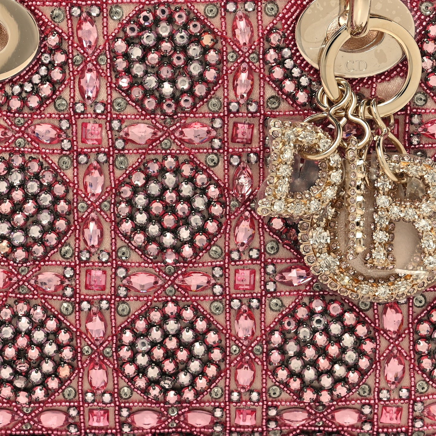 Metallic Calfskin Satin Celestial Bead Embroidery Cannage Mini Lady Dior Rose Des Vents