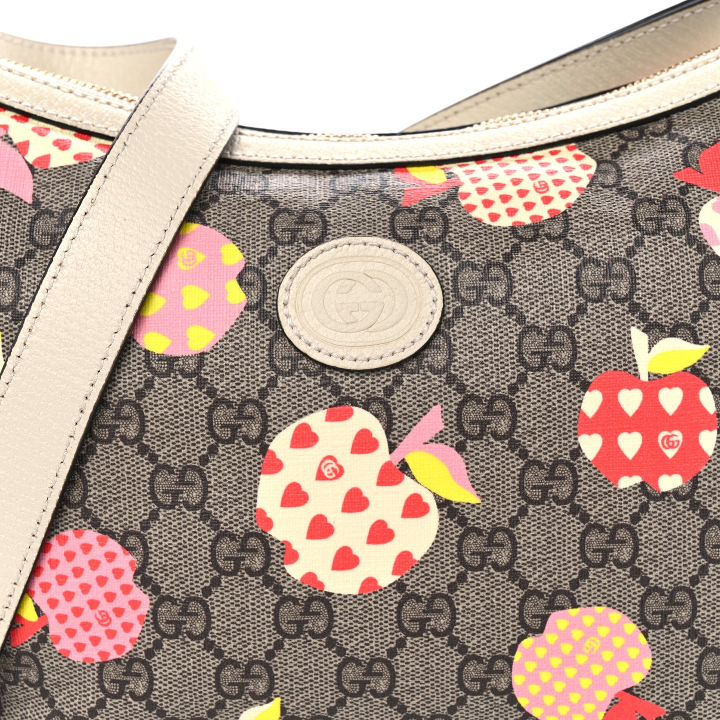 GG Supreme Monogram Les Pommes Small Ophidia Half Moon Hobo Beige Multicolor Mystic White