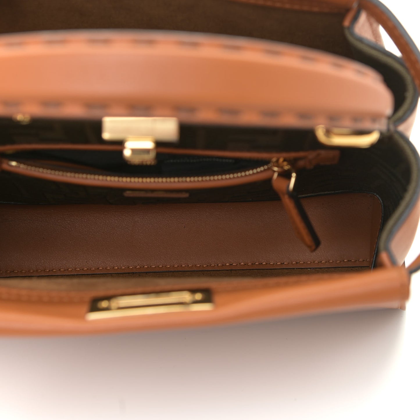 Vitello Seta Canvas FF Embroidered Mini Peekaboo Iconic Satchel Brandy Amazzonia