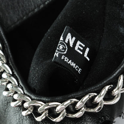 Chanel Lambskin Perforated Fingerless Chain CC Gloves 7.5 Black 5 of 10