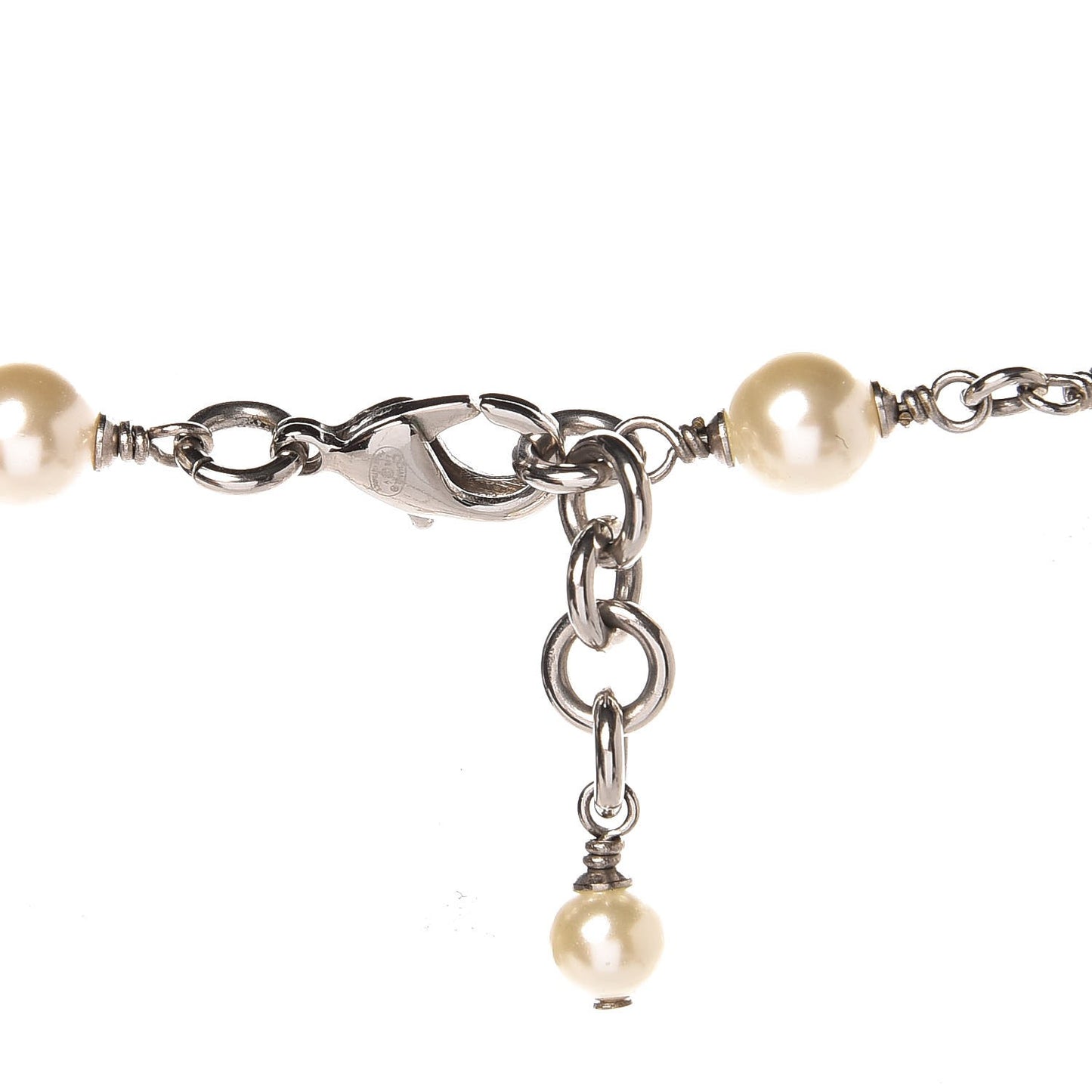 Crystal Pearl CC Long Necklace Silver