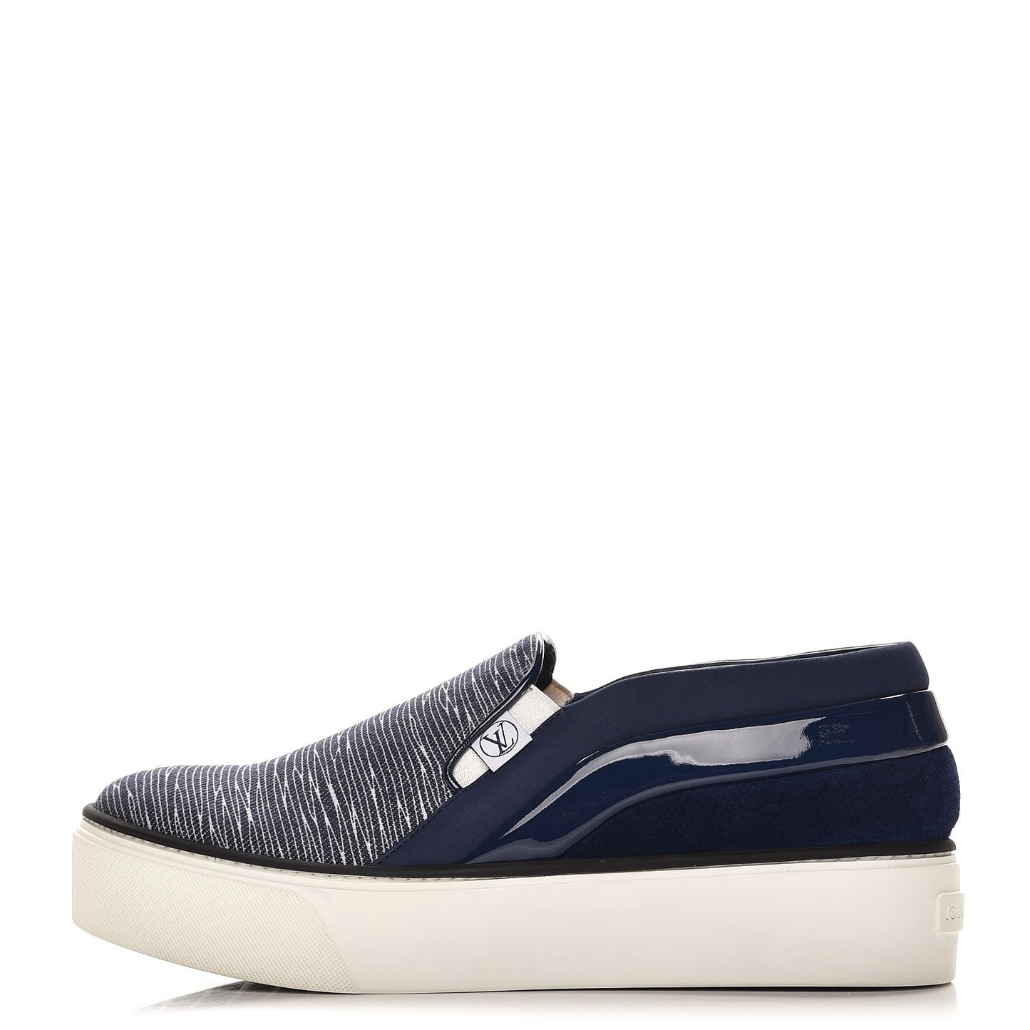 Printed Denim Patent Suede Catwalk Slip On Sneakers 37 Blue
