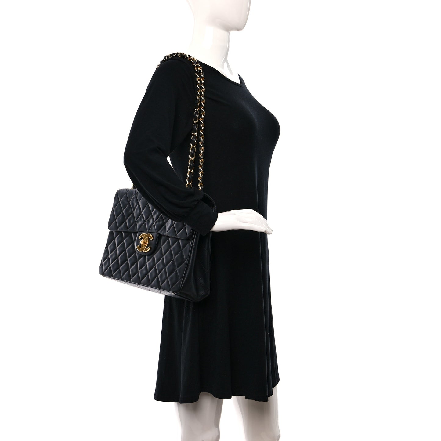 Lambskin Quilted XL Jumbo Single Flap Black