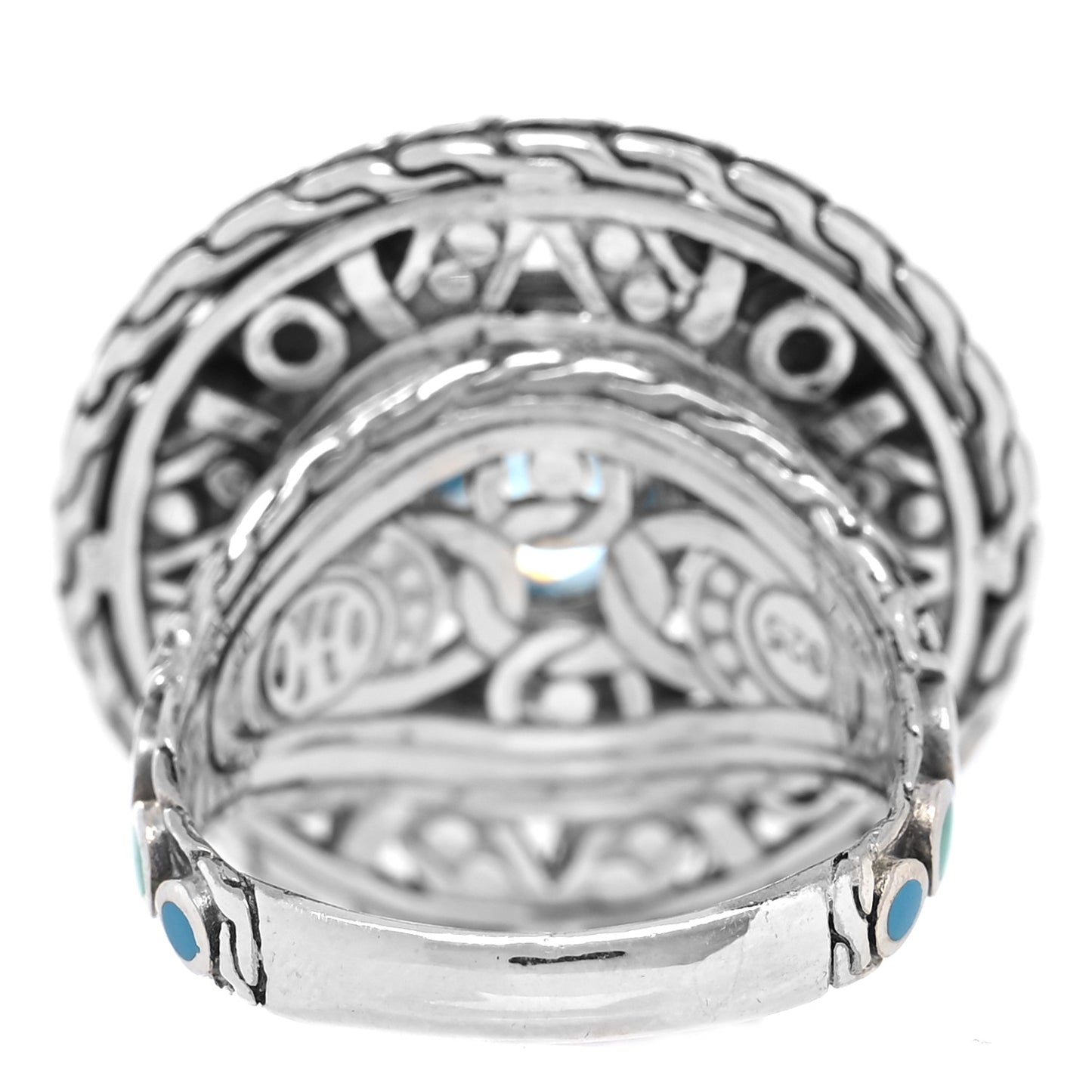 Sterling Silver Enamel Blue Topaz Palu Bulan Coin Ring 58 8.25
