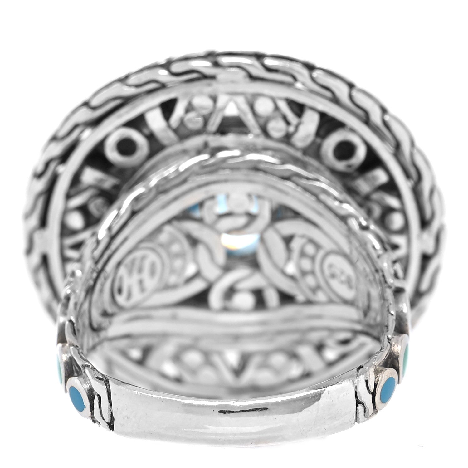 John Hardy Sterling Silver Enamel Blue Topaz Palu Bulan Coin Ring 58 8.25 4 of 6
