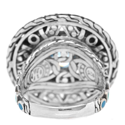 John Hardy Sterling Silver Enamel Blue Topaz Palu Bulan Coin Ring 58 8.25 4 of 6