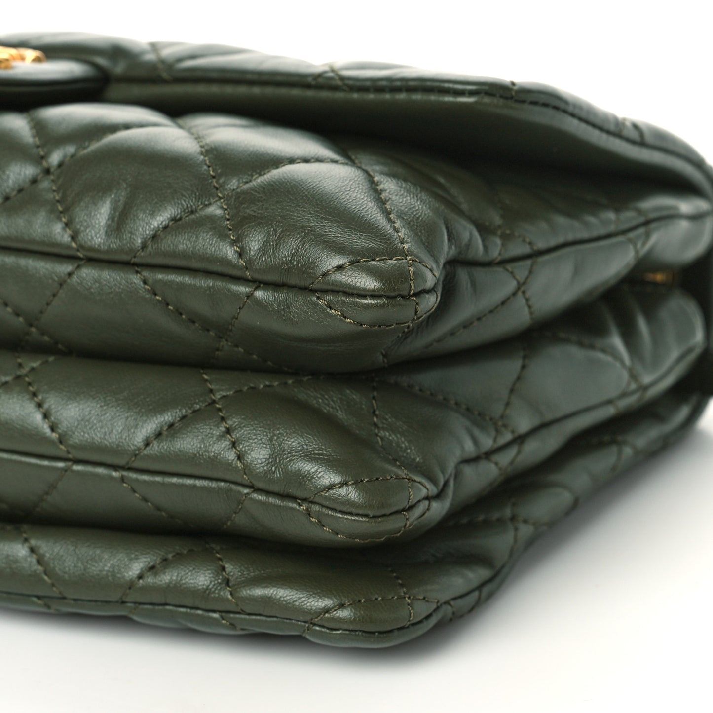 Lambskin Quilted Medium Pillow Crush Flap Khaki