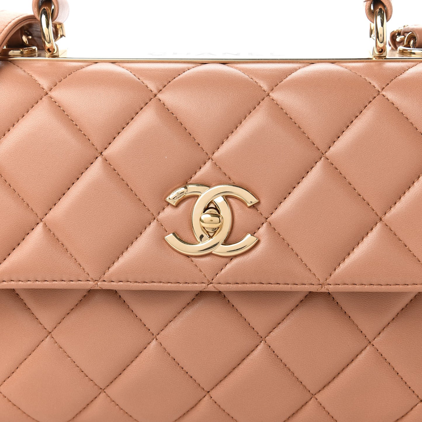 Lambskin Quilted Small Trendy CC Flap Dual Handle Bag Camel