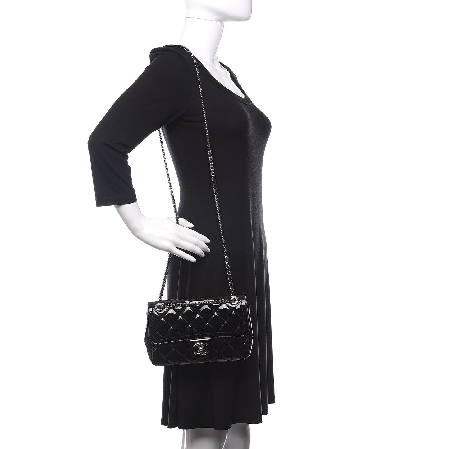 Patent Quilted Small Coco Shine Flap Black