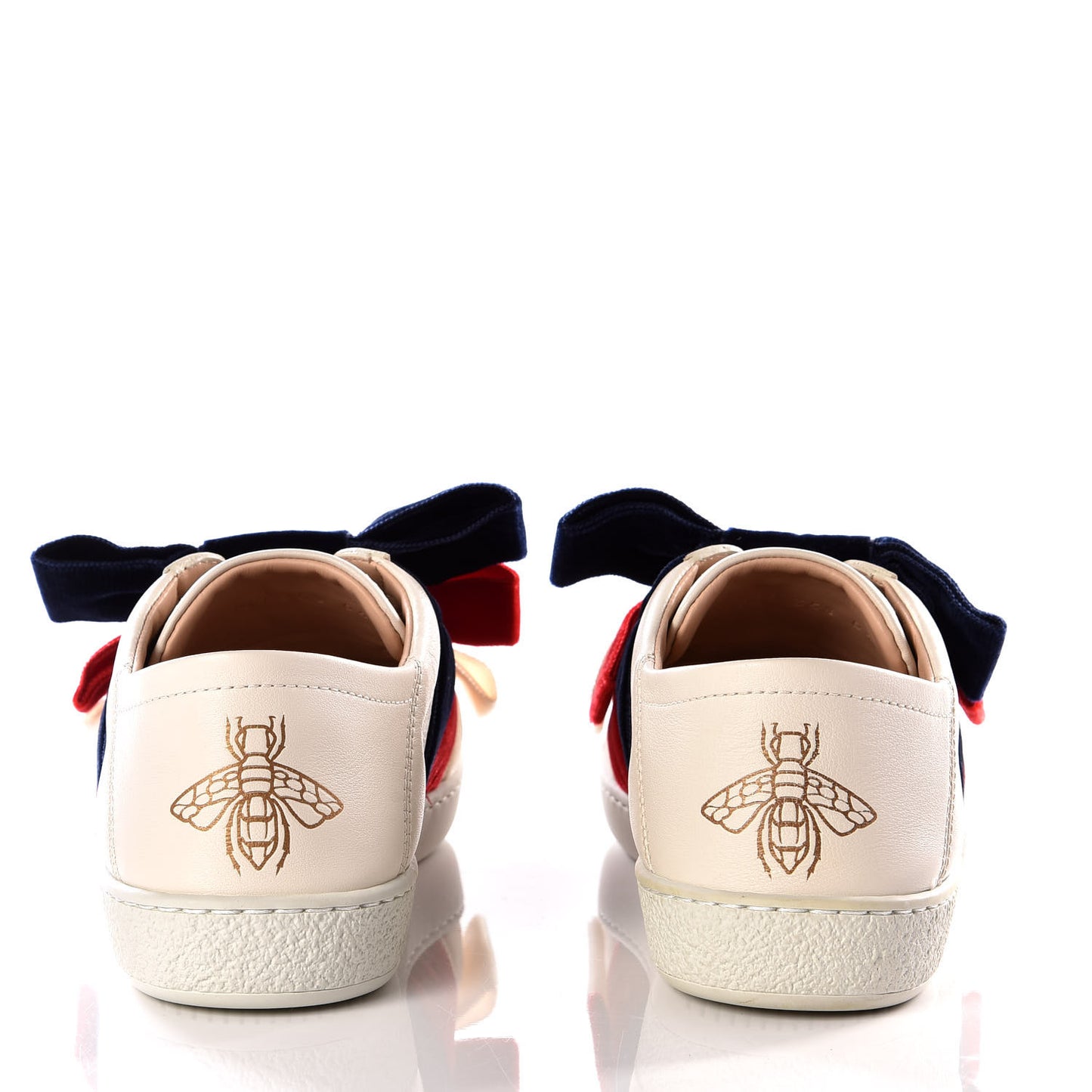 Calfskin Womens Velvet Bow Ace Sneakers 35.5 White