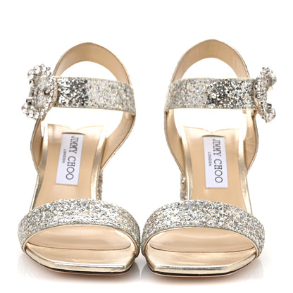 Jimmy Choo Coarse Glitter Fabric Maysa 85 Sandals 38.5 Platinum 3 of 8