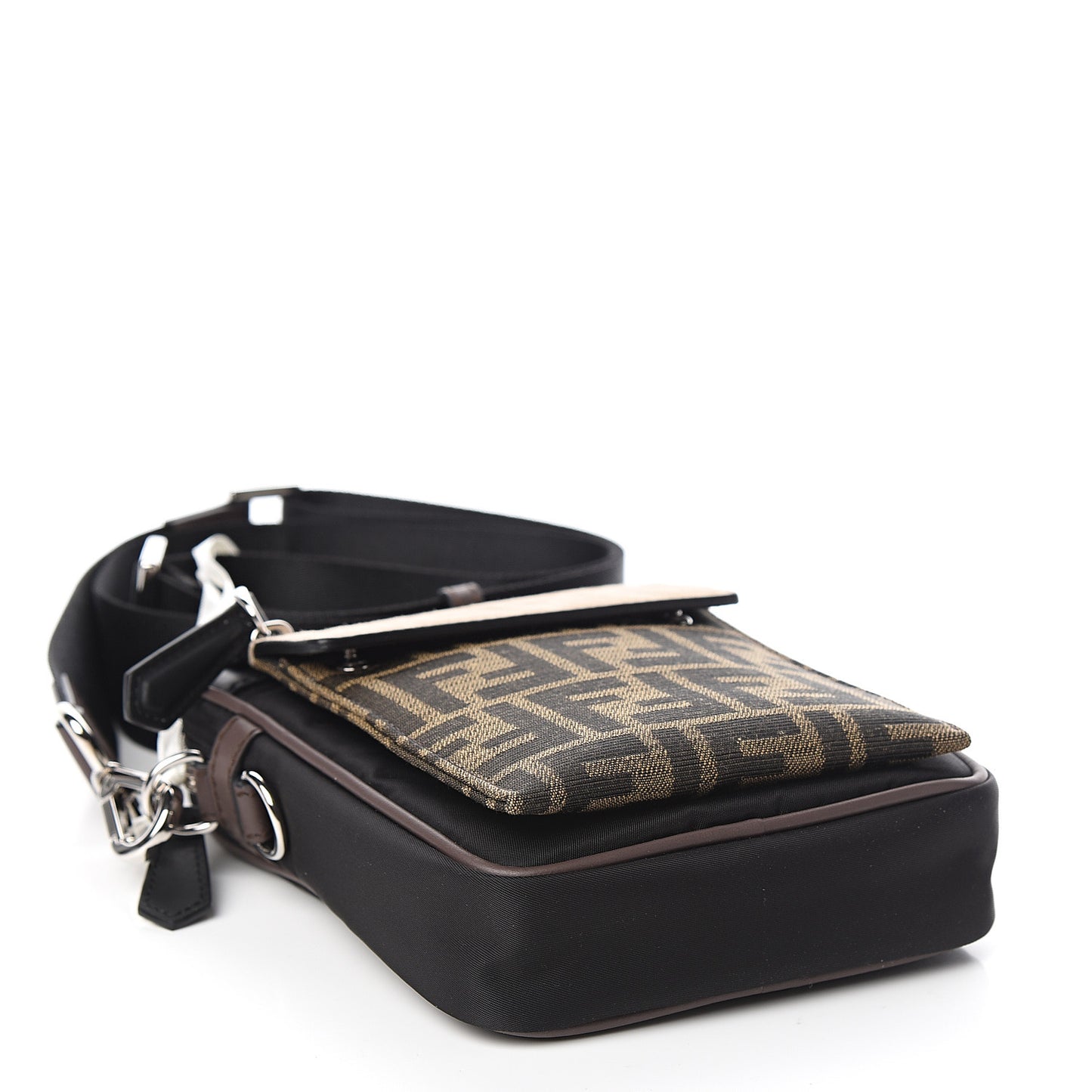 Nylon Fabric Jacquard Chamois FF 1974 Medium Crossbody Messenger Black Nuvola