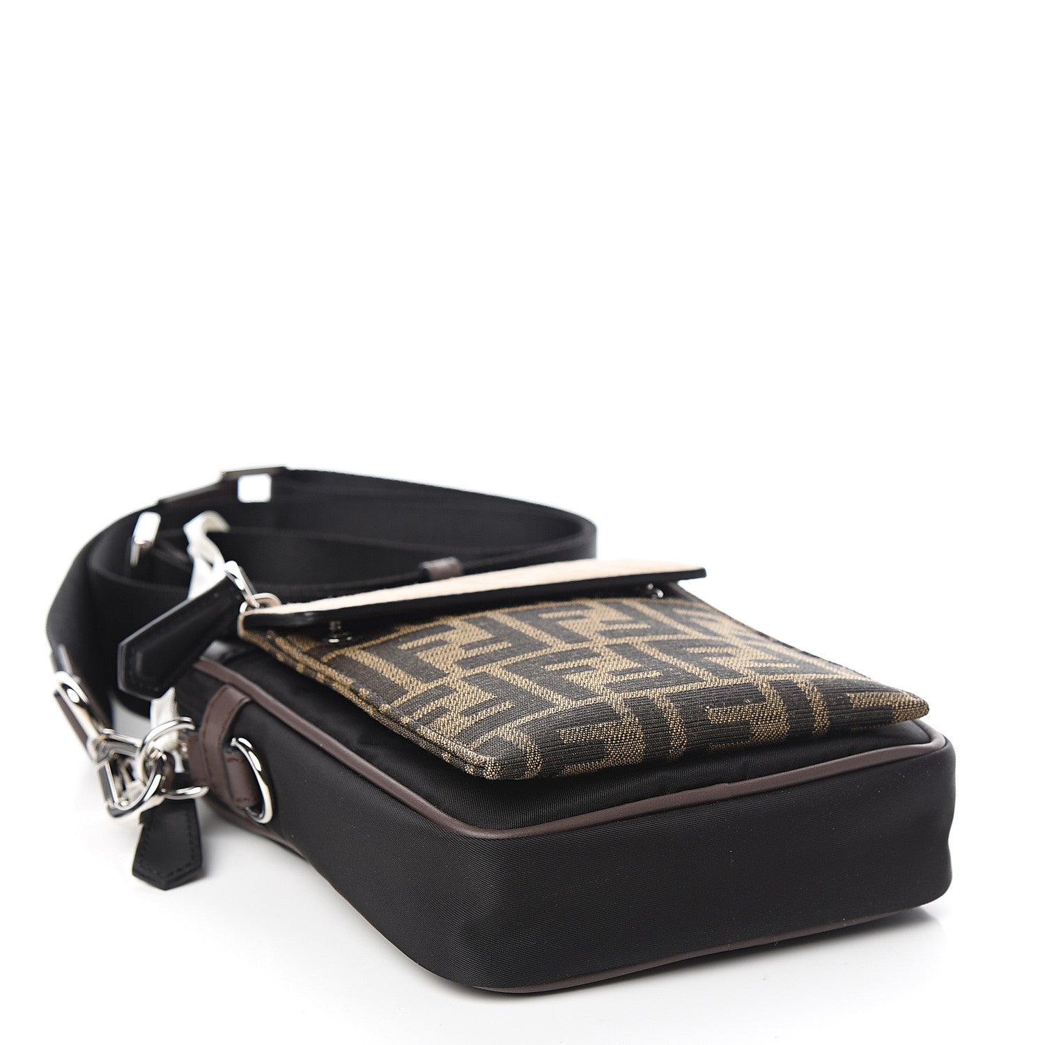 Fendi Nylon Fabric Jacquard Chamois FF 1974 Medium Crossbody Messenger Black Nuvola 4 of 9