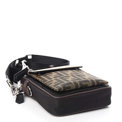Fendi Nylon Fabric Jacquard Chamois FF 1974 Medium Crossbody Messenger Black Nuvola 4 of 9