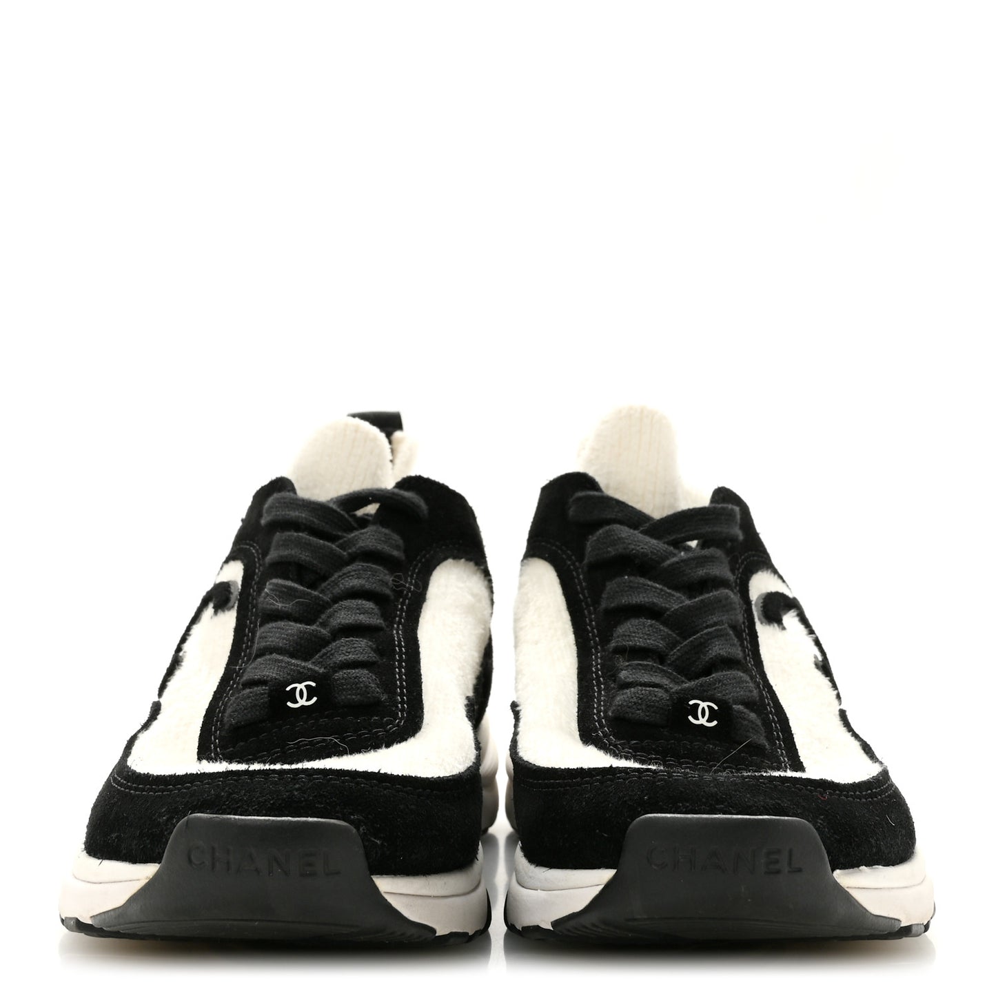 Fabric Suede Calfskin CC Sneakers 38 White Black
