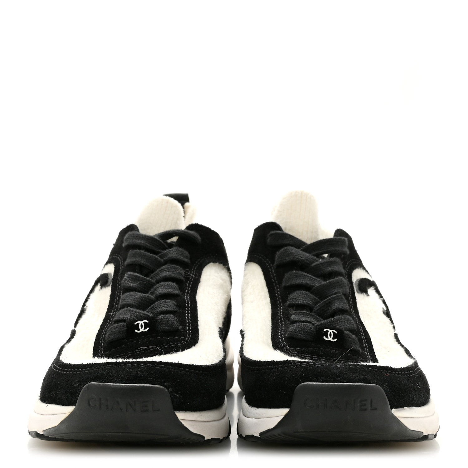 Chanel Fabric Suede Calfskin CC Sneakers 38 White Black 3 of 9