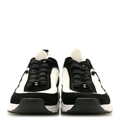 Chanel Fabric Suede Calfskin CC Sneakers 38 White Black 3 of 9