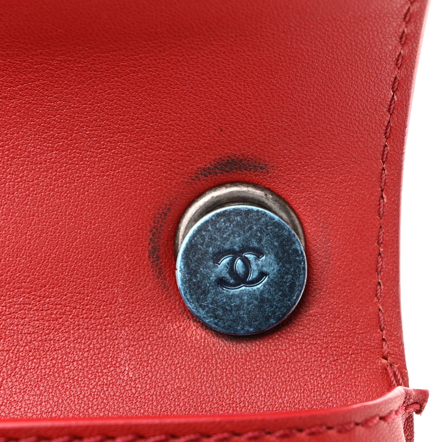 Lambskin Quilted Mini Natural CC Flap Red