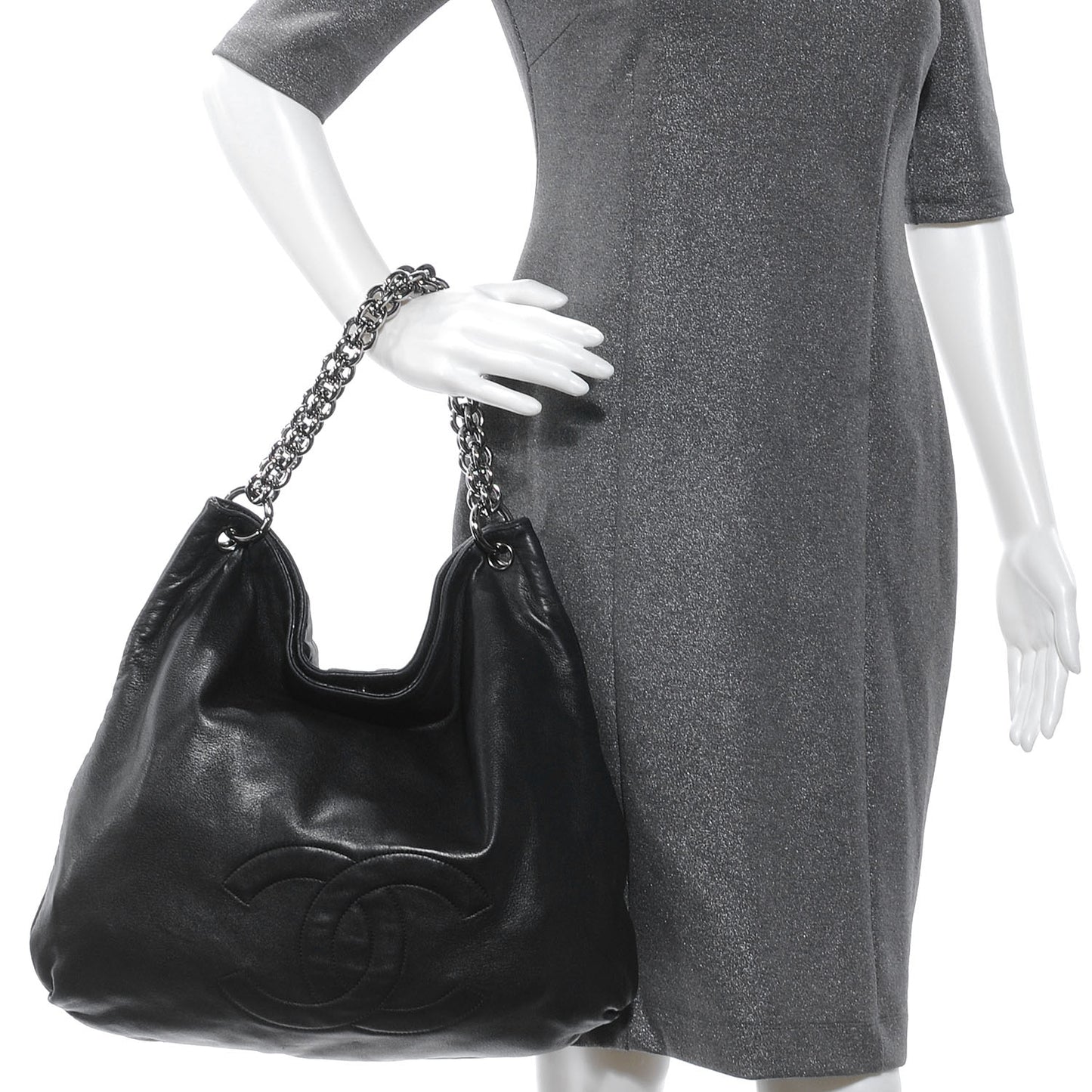 Lambskin Soft and Chain Large Hobo Black