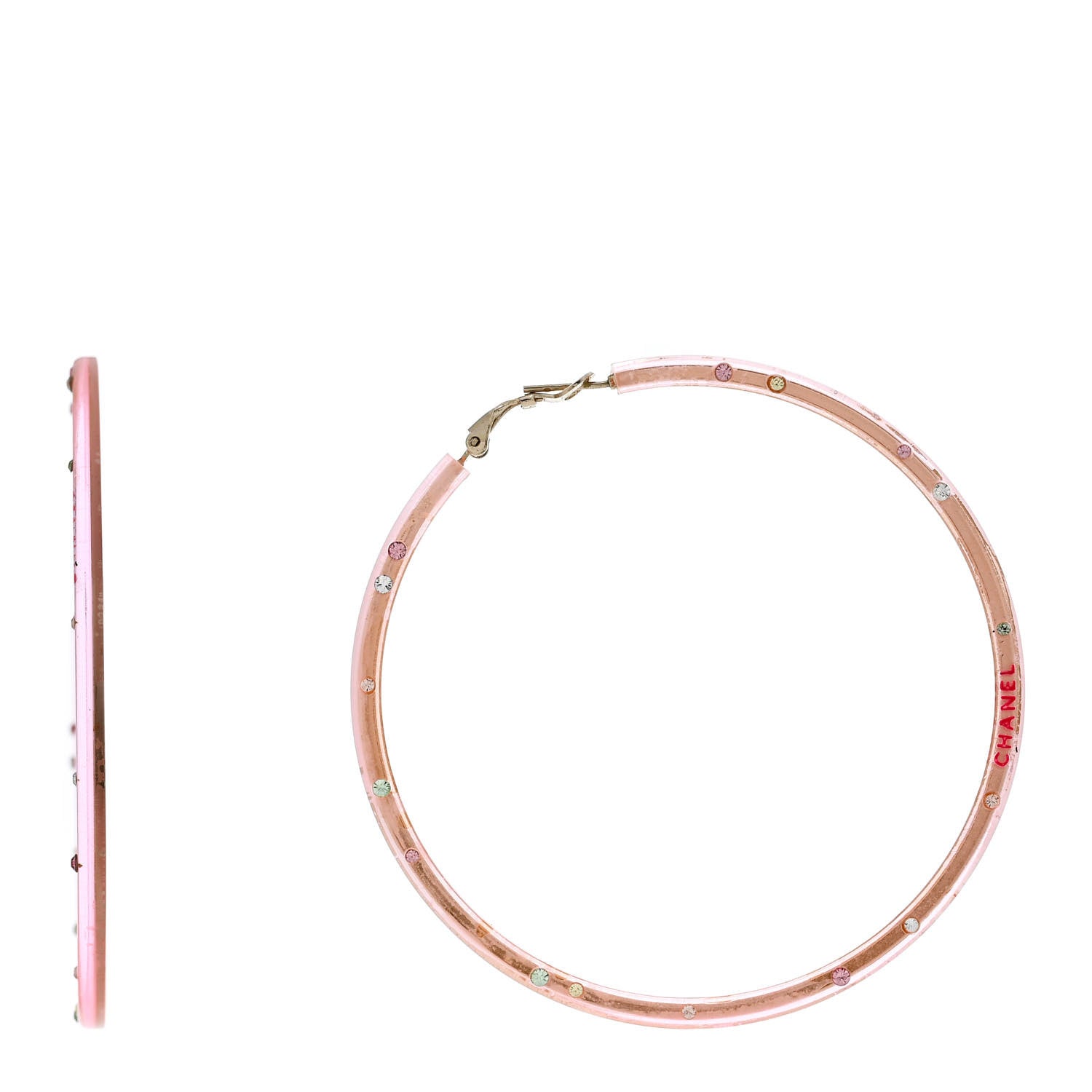 Chanel Translucent Resin Crystal Hoop Earrings Pink Multicolor 1 of 6
