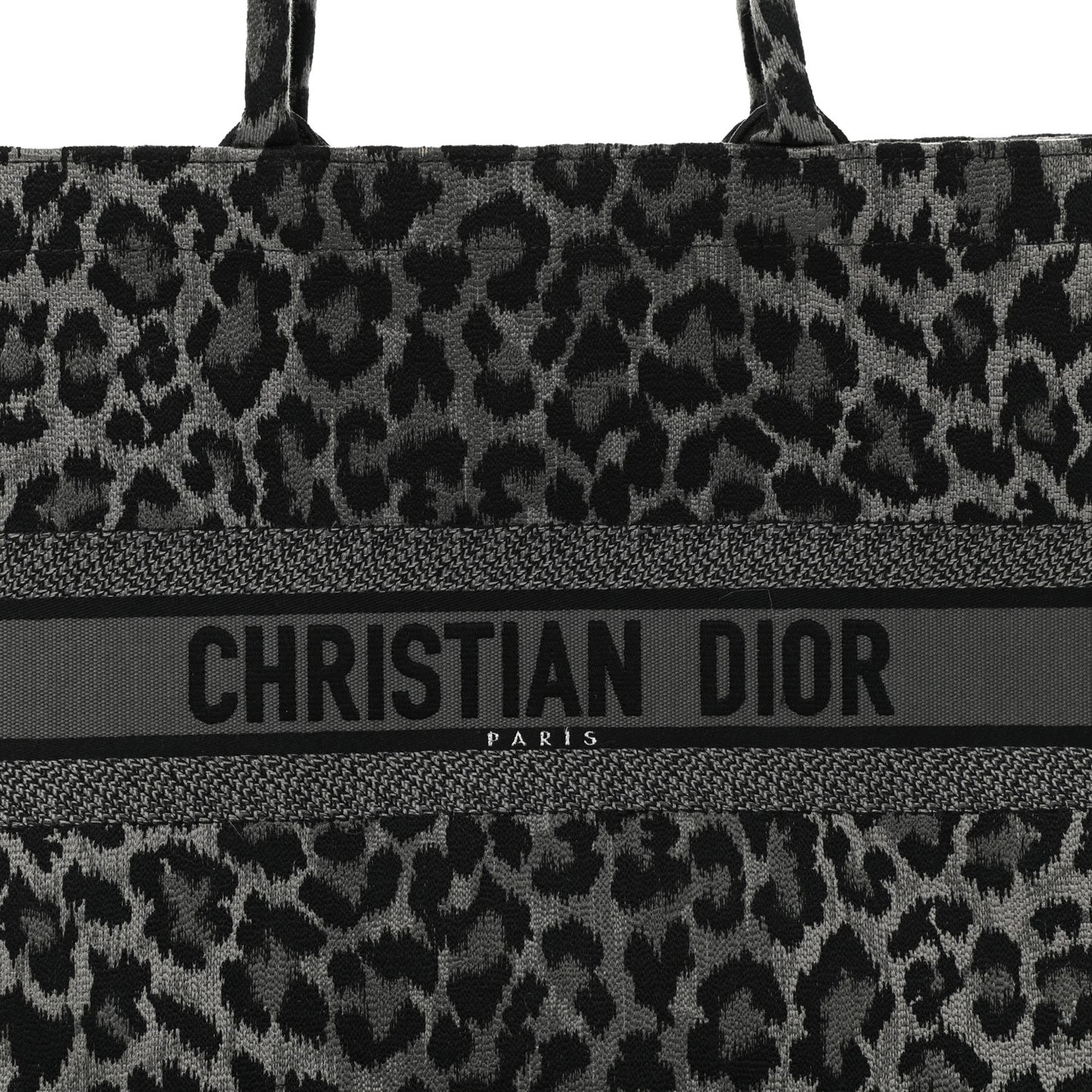 Canvas Embroidered Large Leopard Book Tote Grey