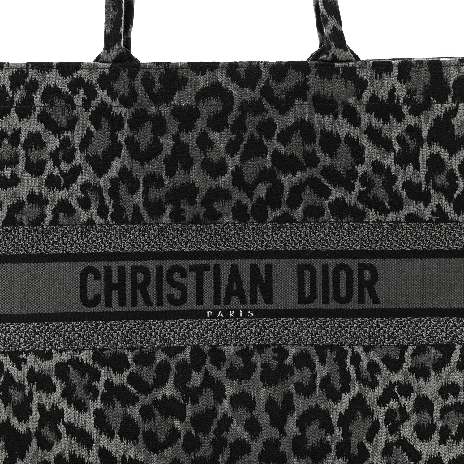 Christian Dior Canvas Embroidered Large Leopard Book Tote Grey 8 of 10