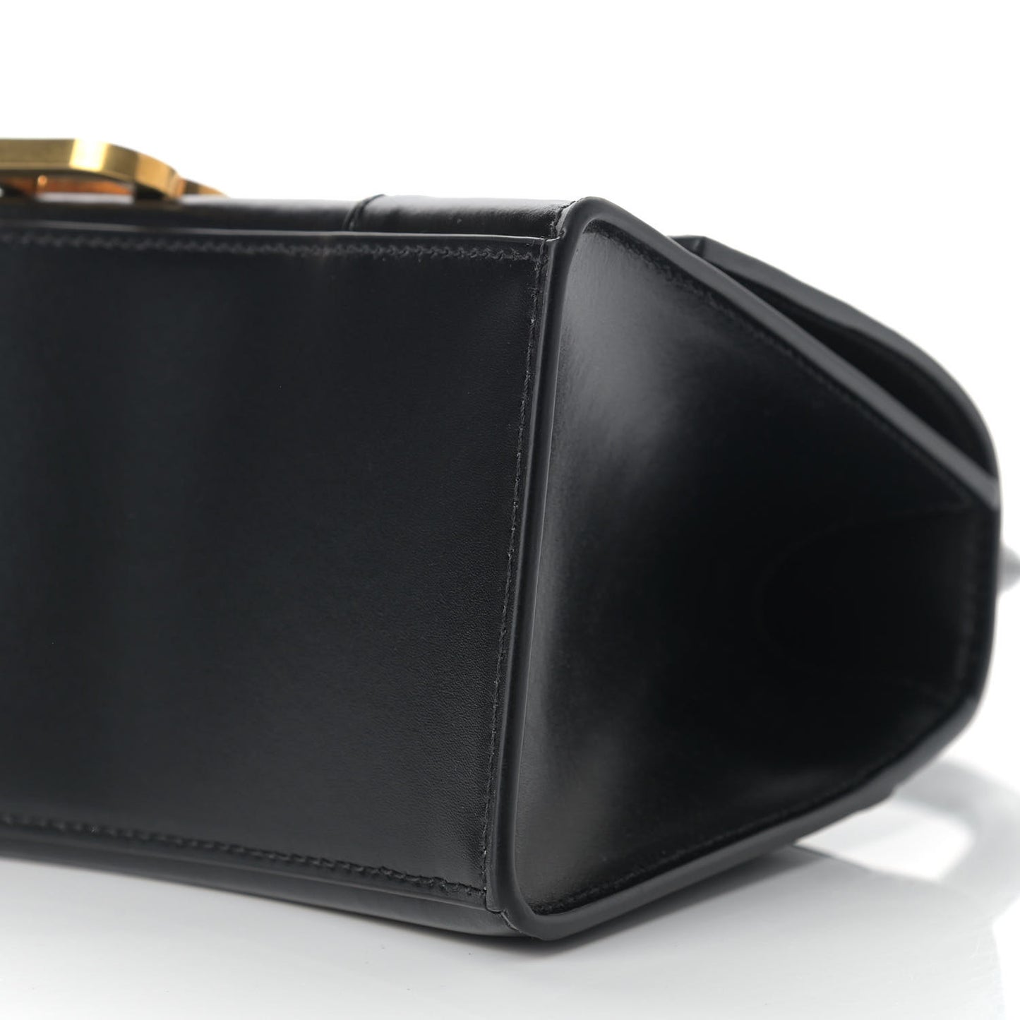 Shiny Box Calfskin Small Hourglass Top Handle Bag Black