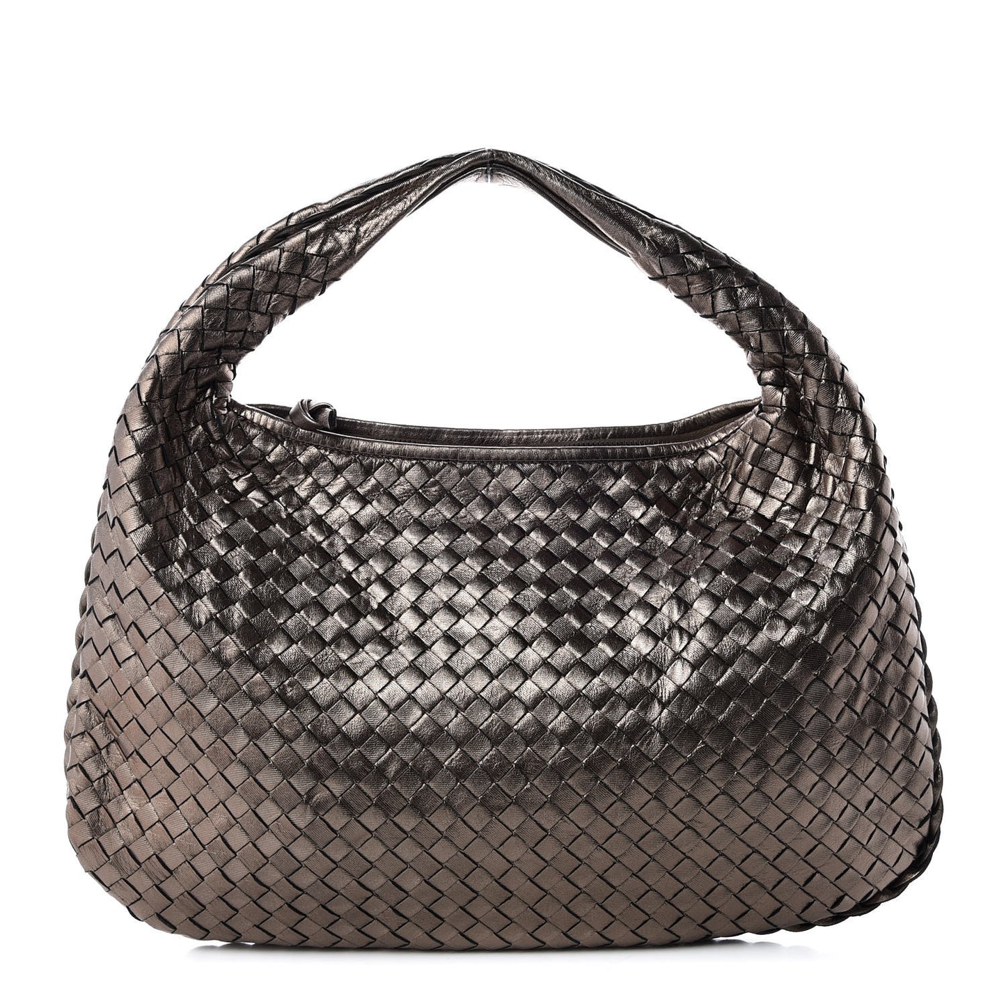 Metallic Grosgrain Intrecciato Medium Veneta Hobo Pewter
