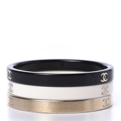 Chanel Resin Metal CC Bangle Set of 3 Black White Gold 3 of 4